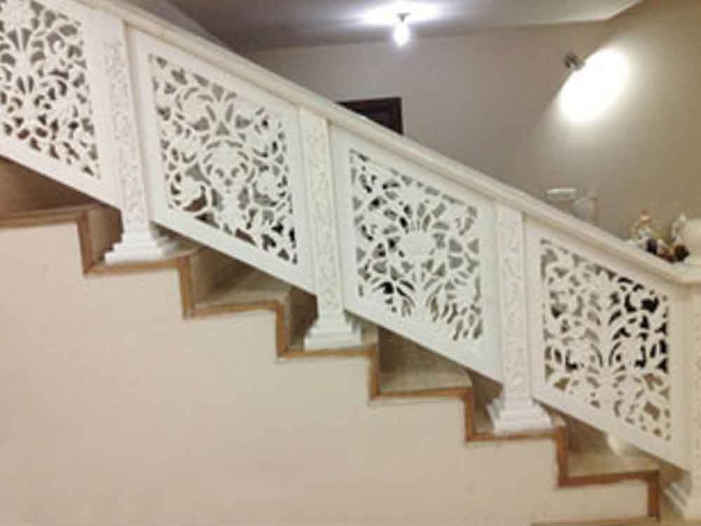 marble carved railing : carved marble handrail : marble jali railing