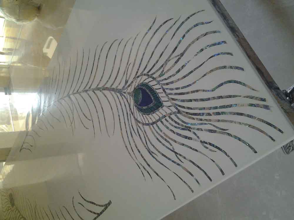 inlay peacock table : peacock feather inlay table : morpankh design inlay