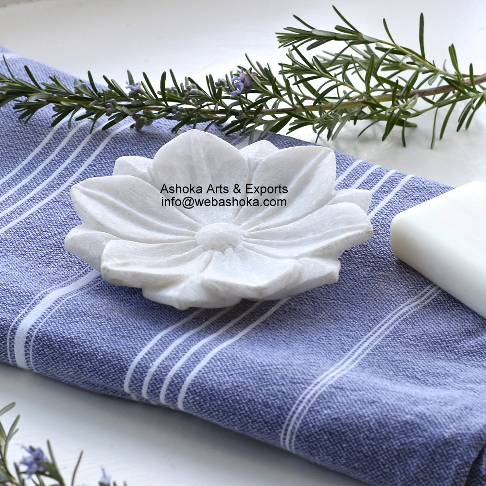 White Marble Lotus Plate Natural Polished