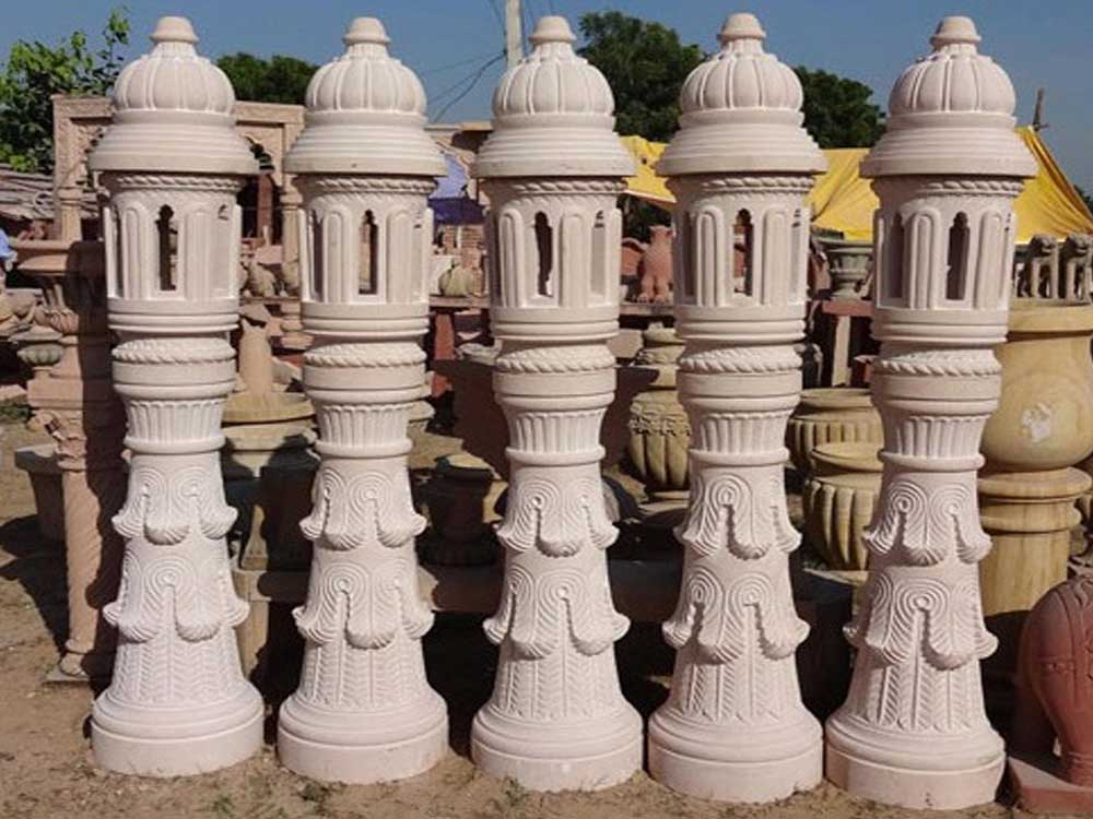 Carved Stone Garden Lamp India | Carved Garden Lamp | Sandstone Carving Lamp for Garden