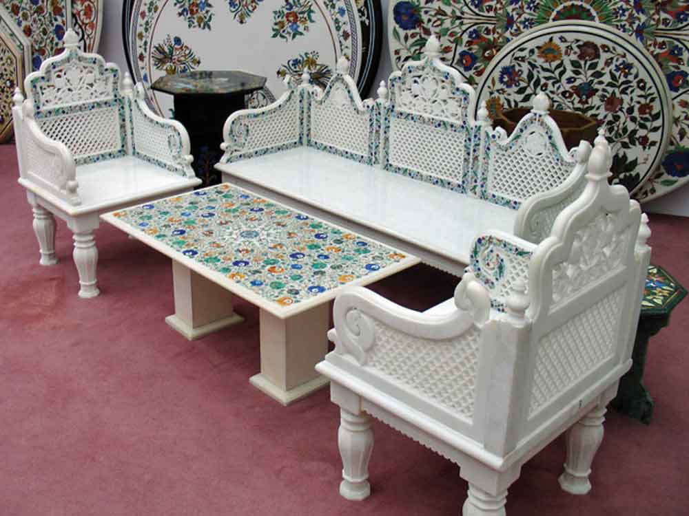 marble inlay sofa : stone inlaid marble sofa india